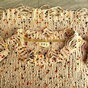 Women’s Popcorn Knit Sweater with Razzled Edges